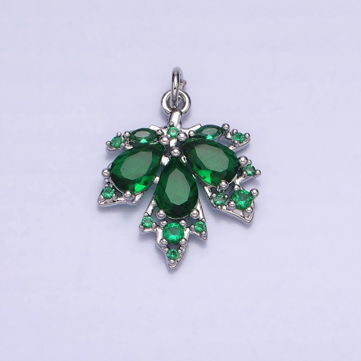 Red, Green Autumn Maple Leaf Teardrop Add-On CZ Charm in Gold &amp; Silver | AC600, AC619