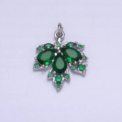 Red, Green Autumn Maple Leaf Teardrop Add-On CZ Charm in Gold &amp; Silver | AC600, AC619