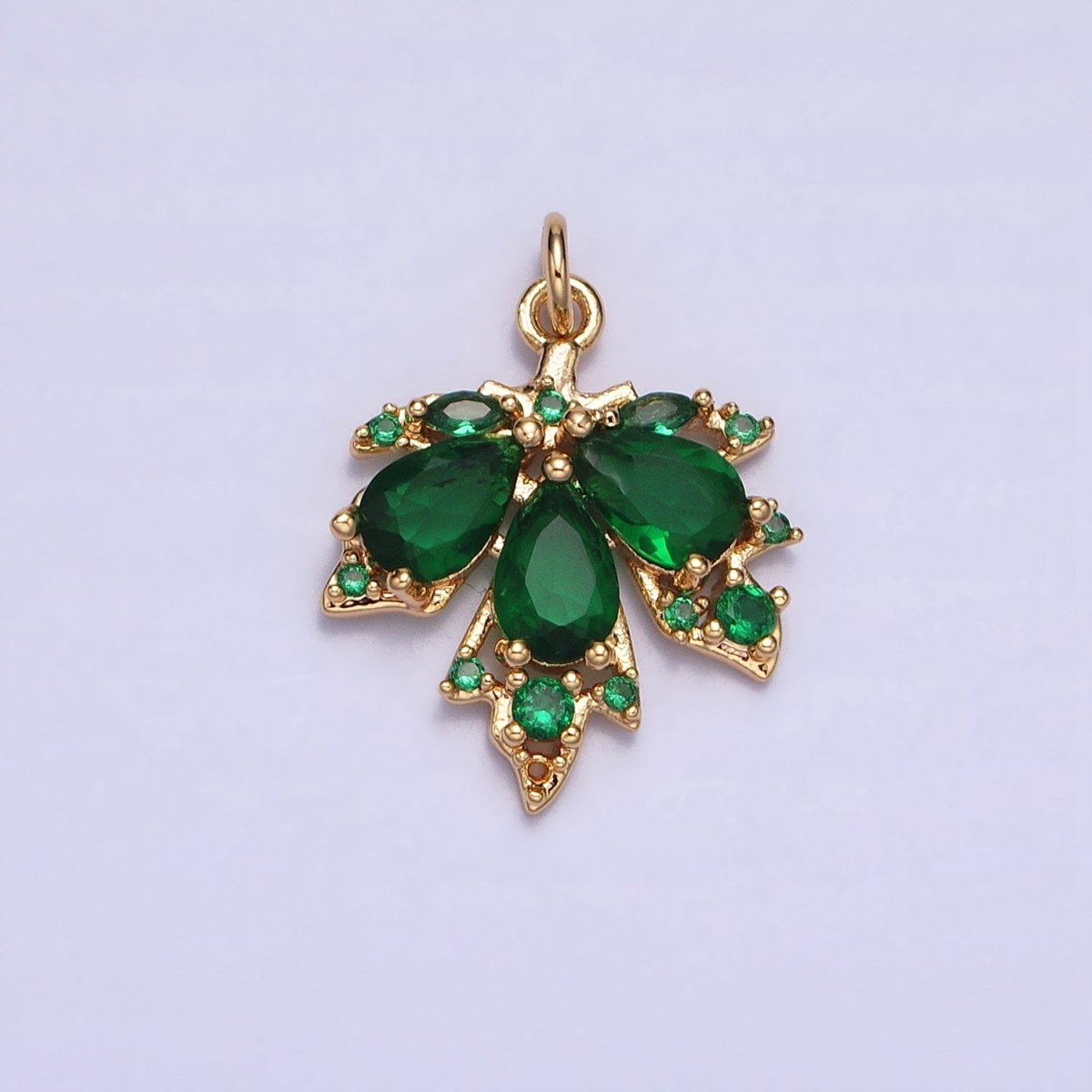 Red, Green Autumn Maple Leaf Teardrop Add-On CZ Charm in Gold &amp; Silver | AC600, AC619