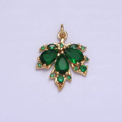 Red, Green Autumn Maple Leaf Teardrop Add-On CZ Charm in Gold &amp; Silver | AC600, AC619