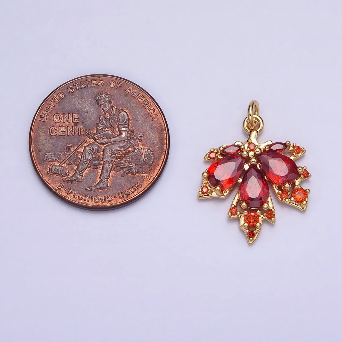 Red, Green Autumn Maple Leaf Teardrop Add-On CZ Charm in Gold &amp; Silver | AC600, AC619