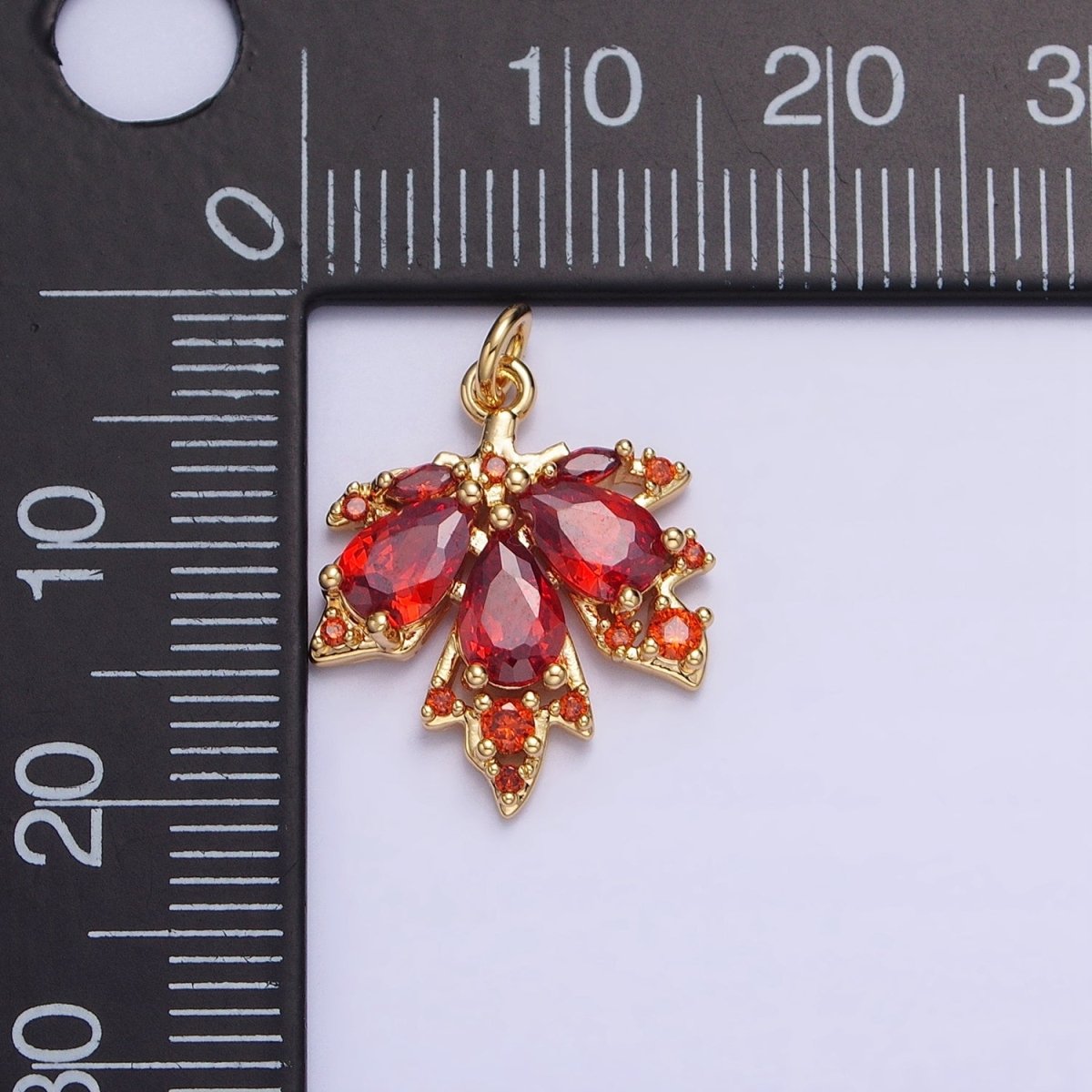 Red, Green Autumn Maple Leaf Teardrop Add-On CZ Charm in Gold &amp; Silver | AC600, AC619