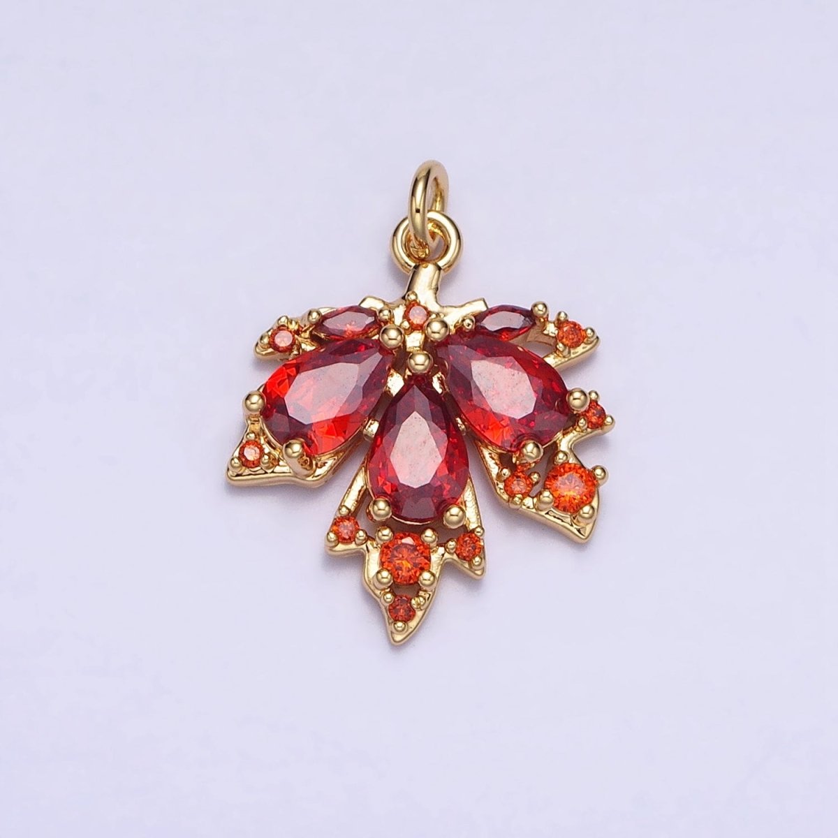 Red, Green Autumn Maple Leaf Teardrop Add-On CZ Charm in Gold &amp; Silver | AC600, AC619