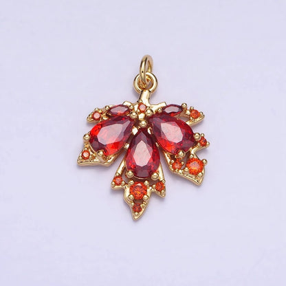 Red, Green Autumn Maple Leaf Teardrop Add-On CZ Charm in Gold &amp; Silver | AC600, AC619