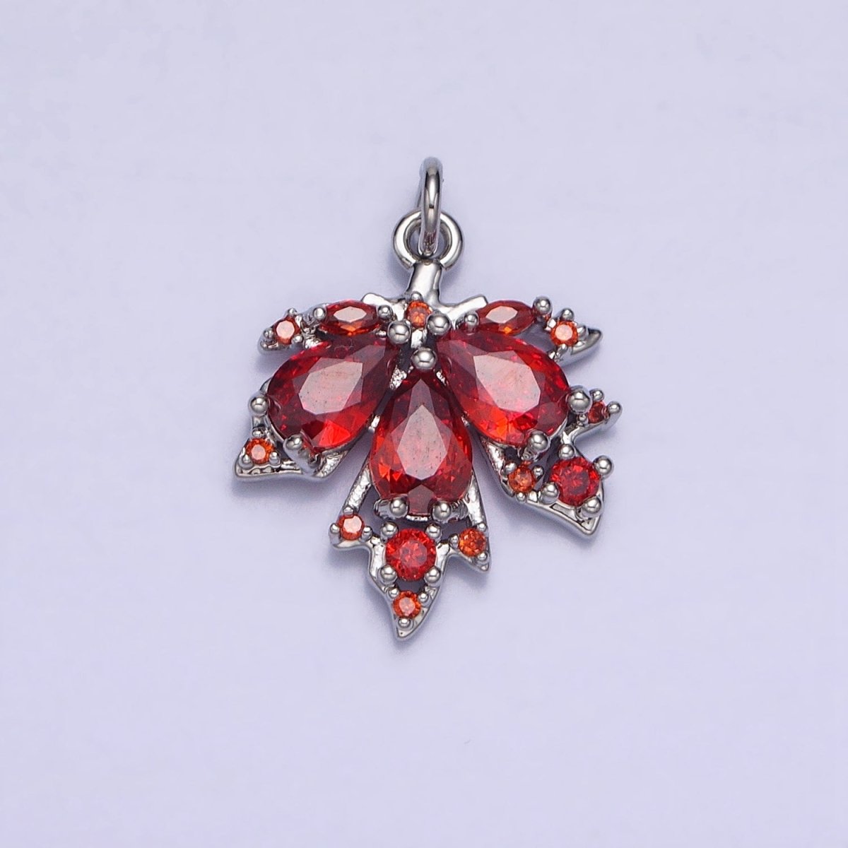 Red, Green Autumn Maple Leaf Teardrop Add-On CZ Charm in Gold &amp; Silver | AC600, AC619