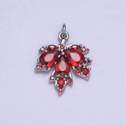 Red, Green Autumn Maple Leaf Teardrop Add-On CZ Charm in Gold &amp; Silver | AC600, AC619