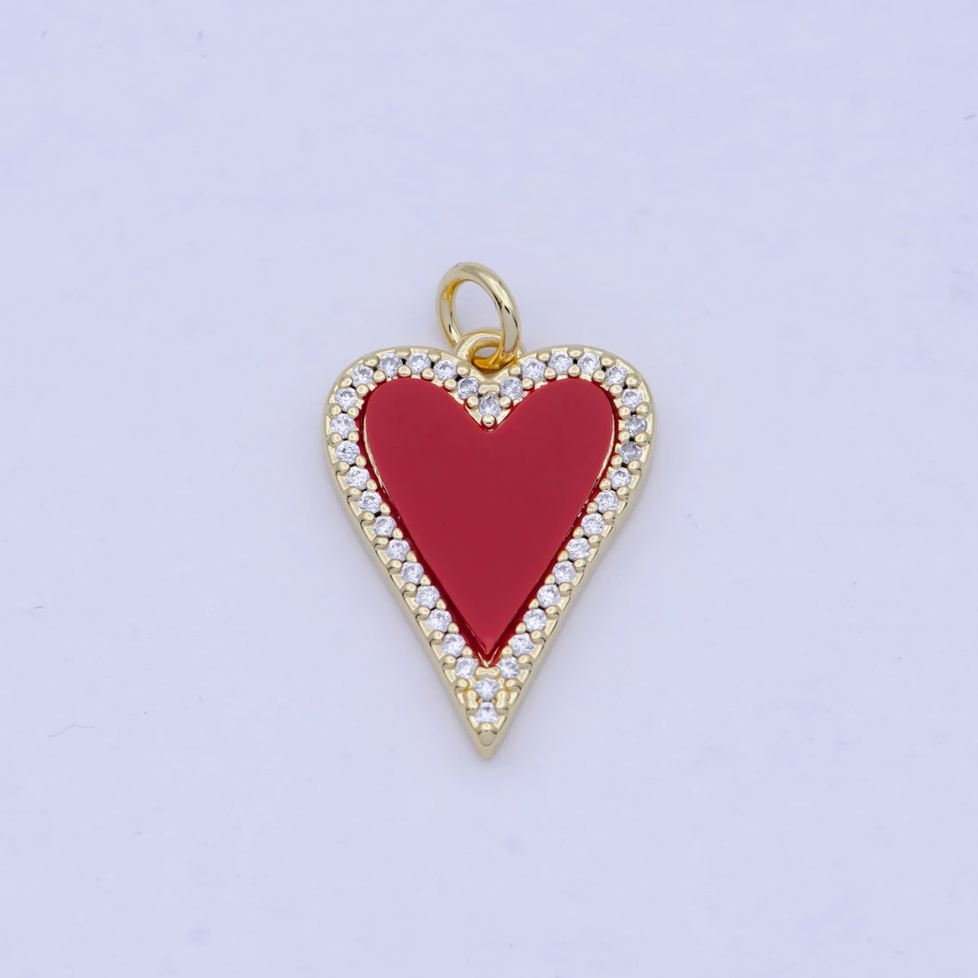 Red Heart Charm Carnelian Heart Pendant with CZ Stone in 24k Gold Filled AG-087