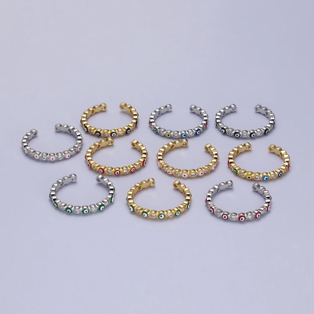 Red, Multicolor, Black, Green, Pink Clear CZ Enamel Evil Eye Adjustable Ring in Gold &amp; Silver | O264-O266,R-181, R-183, R-192, U-301, U-308