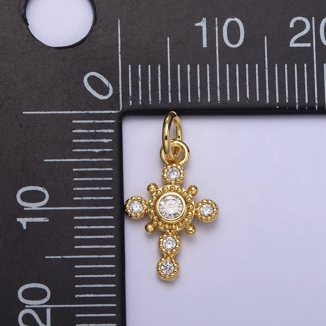 Religious Bezant Cross Beaded Rounded Add-On Gold Charm | AC214