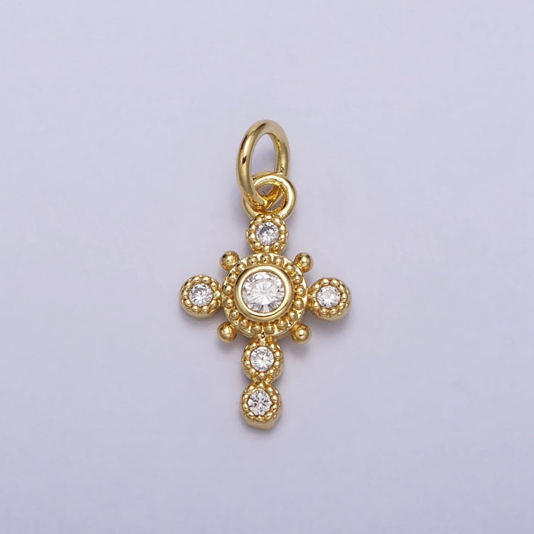 Religious Bezant Cross Beaded Rounded Add-On Gold Charm | AC214