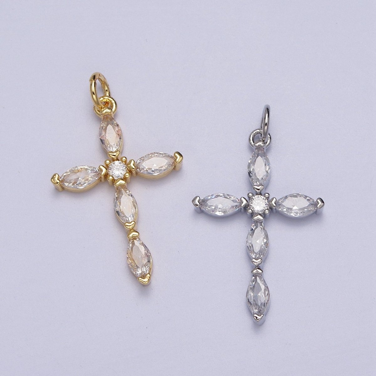 Religious Cross Clear Marquise CZ Pendant in Gold &amp; Silver | AC-012 AC-013