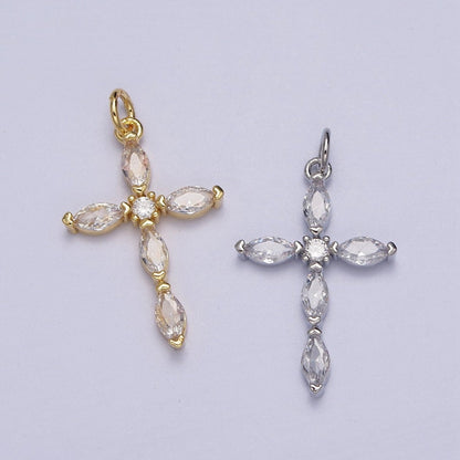 Religious Cross Clear Marquise CZ Pendant in Gold &amp; Silver | AC-012 AC-013