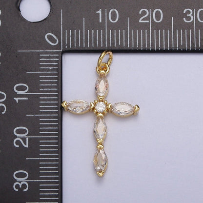 Religious Cross Clear Marquise CZ Pendant in Gold &amp; Silver | AC-012 AC-013