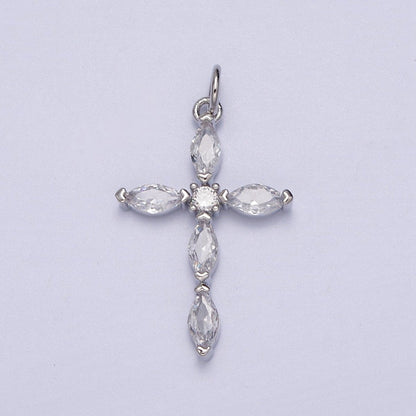 Religious Cross Clear Marquise CZ Pendant in Gold &amp; Silver | AC-012 AC-013