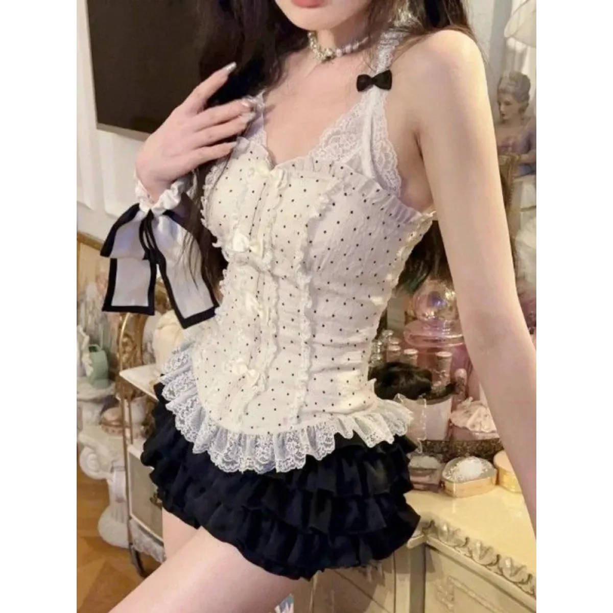 Lace Halter Top &amp; Ruffle Skirt Set – Kawaii Lolita Y2K