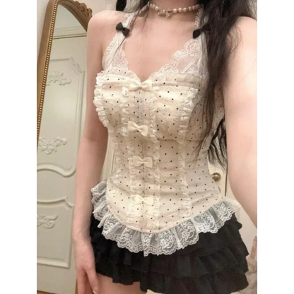 Lace Halter Top &amp; Ruffle Skirt Set – Kawaii Lolita Y2K