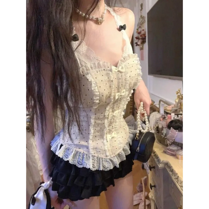 Lace Halter Top &amp; Ruffle Skirt Set – Kawaii Lolita Y2K
