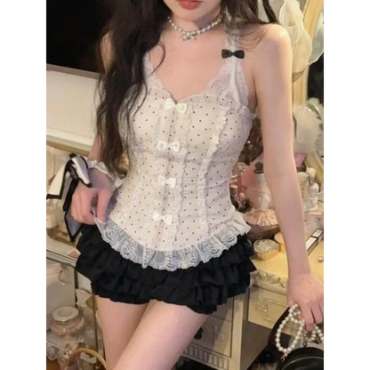 Lace Halter Top &amp; Ruffle Skirt Set – Kawaii Lolita Y2K