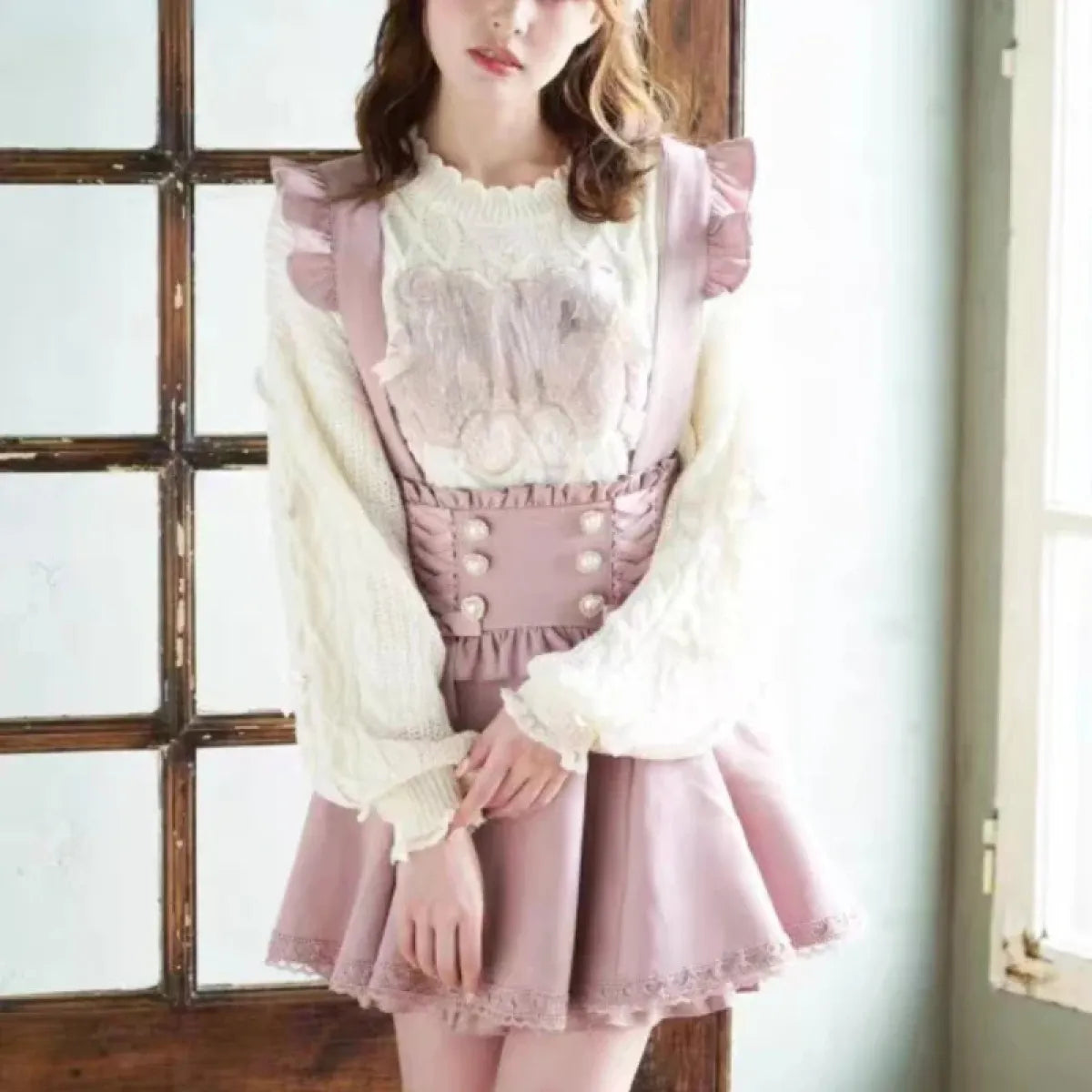 Gothic Lolita Suspender Skirt – Lace Trim Bowknot A-Line Mini