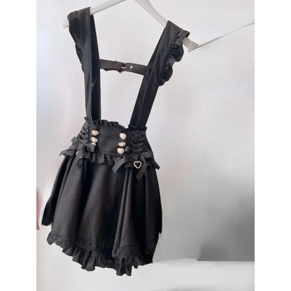 Gothic Lolita Suspender Skirt – Lace Trim Bowknot A-Line Mini