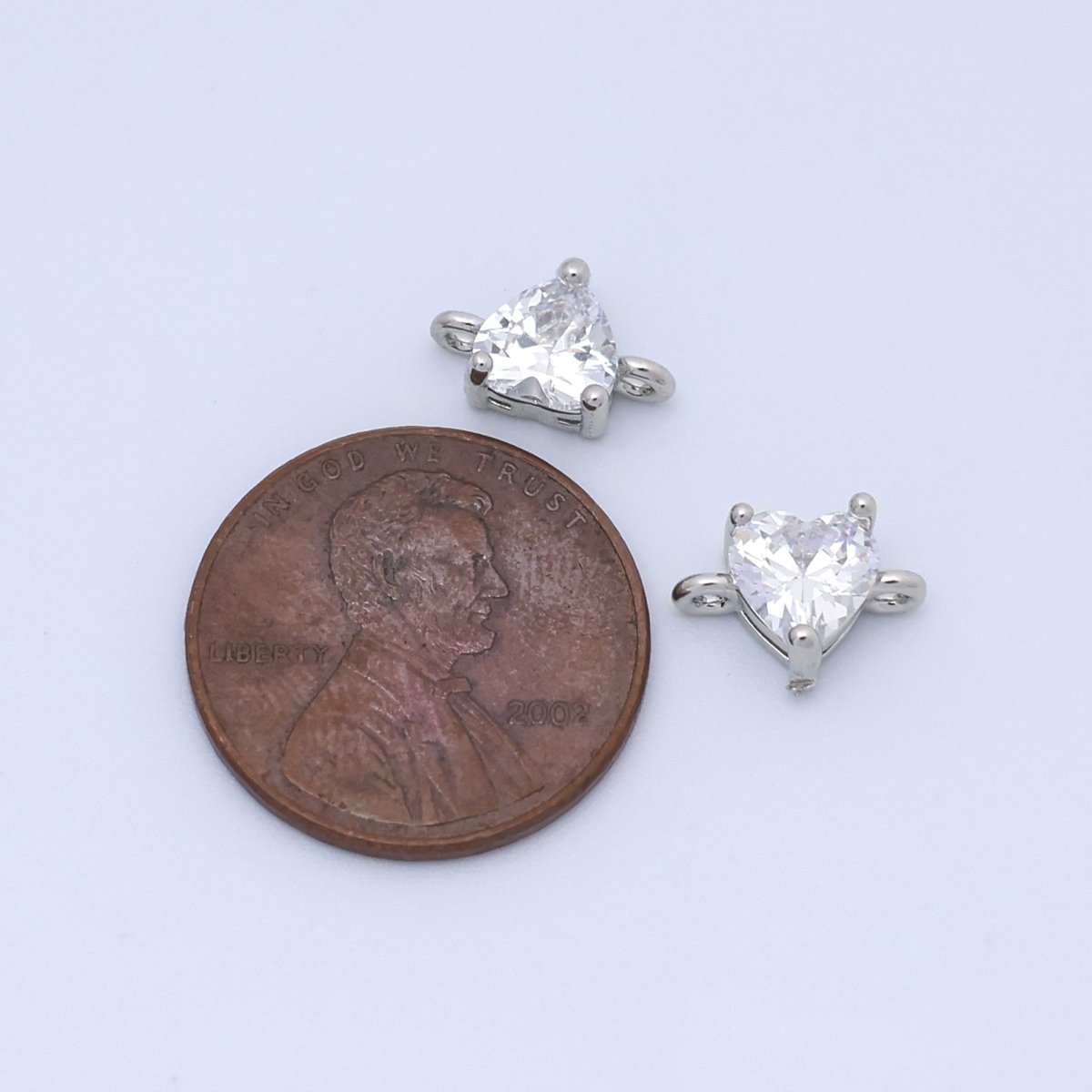 Rhodium Plated 10.3mm Clear CZ Heart Mini Connector | F631