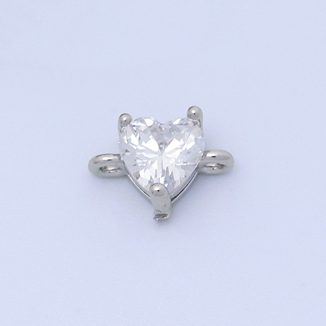 Rhodium Plated 10.3mm Clear CZ Heart Mini Connector | F631