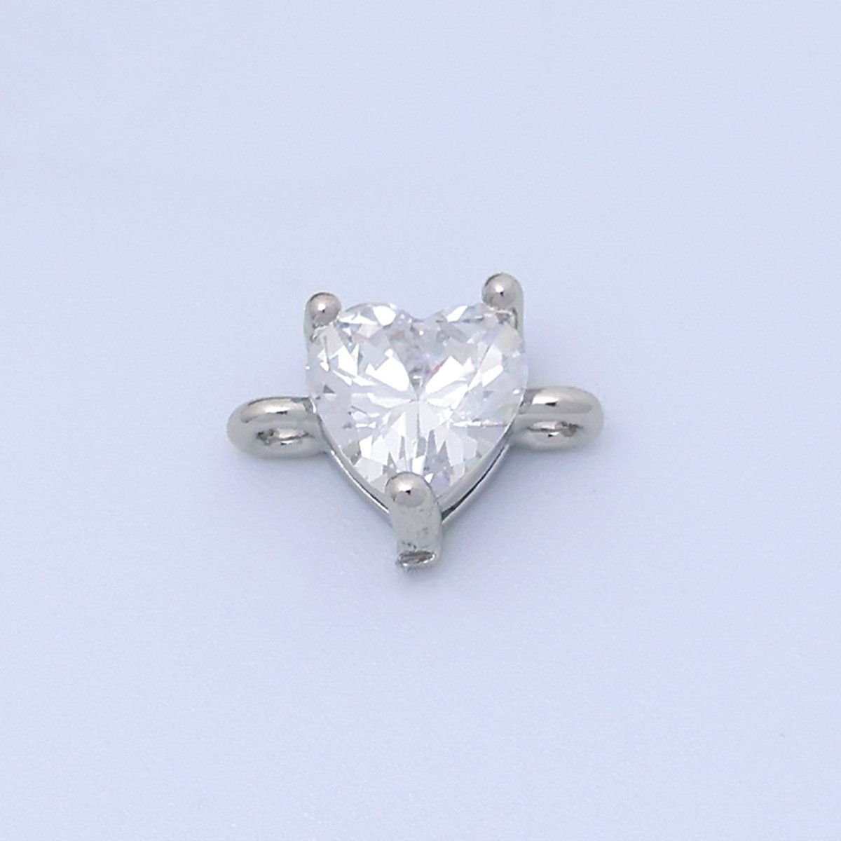 Rhodium Plated 10.3mm Clear CZ Heart Mini Connector | F631