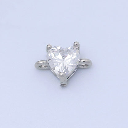 Rhodium Plated 10.3mm Clear CZ Heart Mini Connector | F631