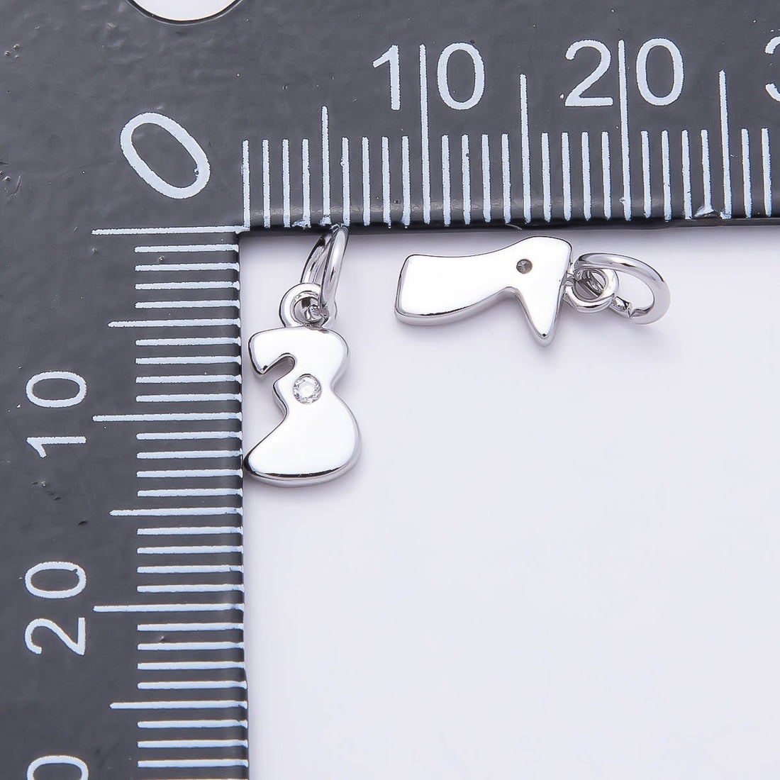 Rhodium Plated 10mm Clear CZ Geometric Number Numerology Charm | Charms-00898 ~ Charms-00907