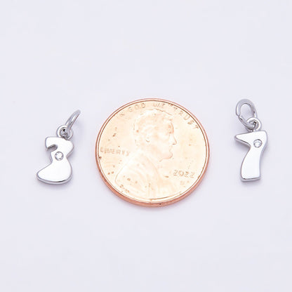 Rhodium Plated 10mm Clear CZ Geometric Number Numerology Charm | Charms-00898 ~ Charms-00907