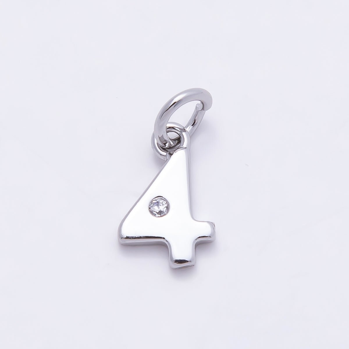 Rhodium Plated 10mm Clear CZ Geometric Number Numerology Charm | Charms-00898 ~ Charms-00907