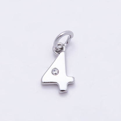 Rhodium Plated 10mm Clear CZ Geometric Number Numerology Charm | Charms-00898 ~ Charms-00907