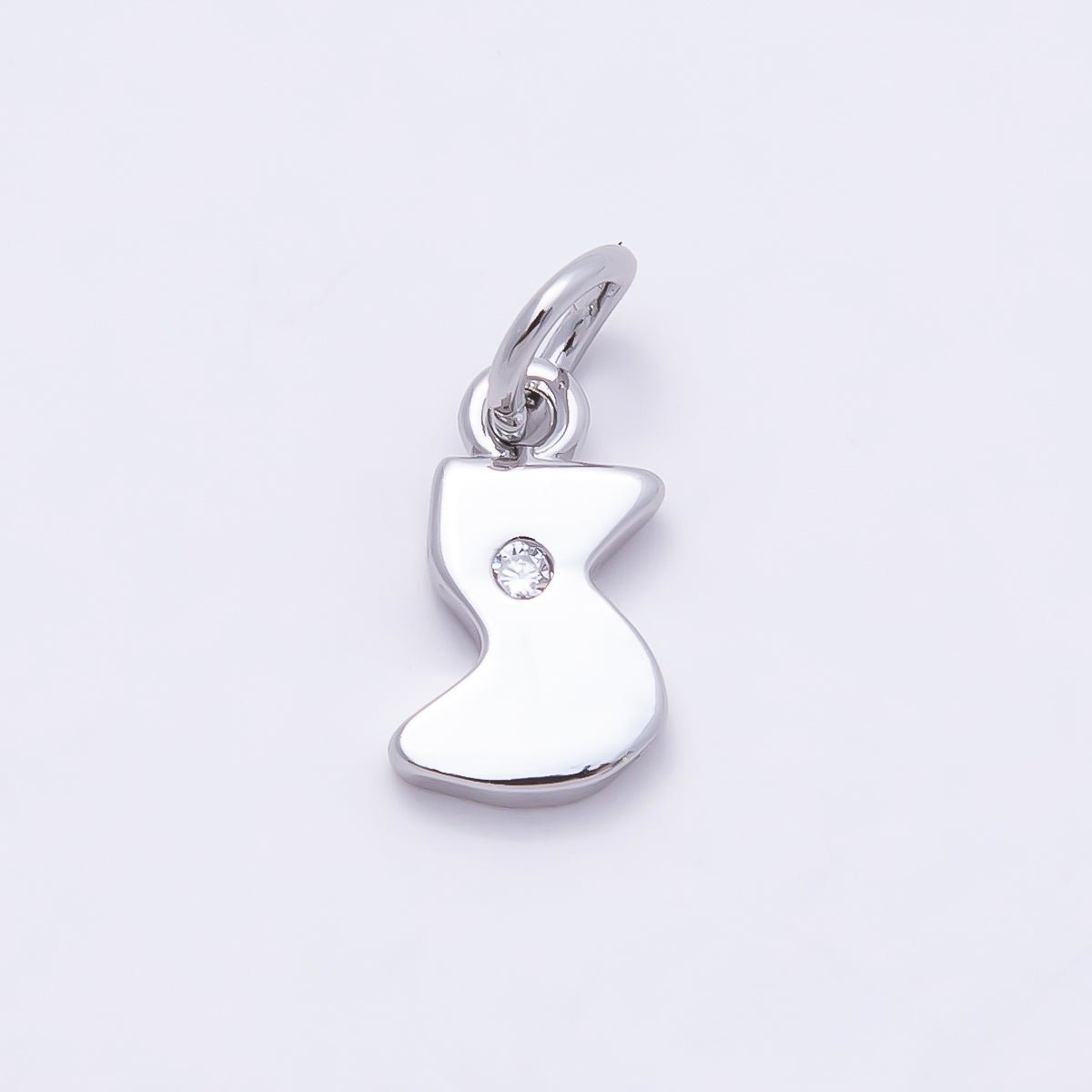 Rhodium Plated 10mm Clear CZ Geometric Number Numerology Charm | Charms-00898 ~ Charms-00907