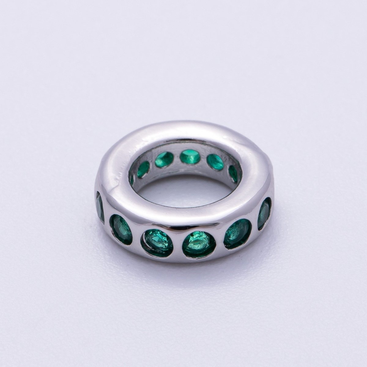 Rhodium Plated 10mm Personalized Round Beaded Birthstone CZ Rondelle Spacer Set | Beads-00260 ~ Beads-00271