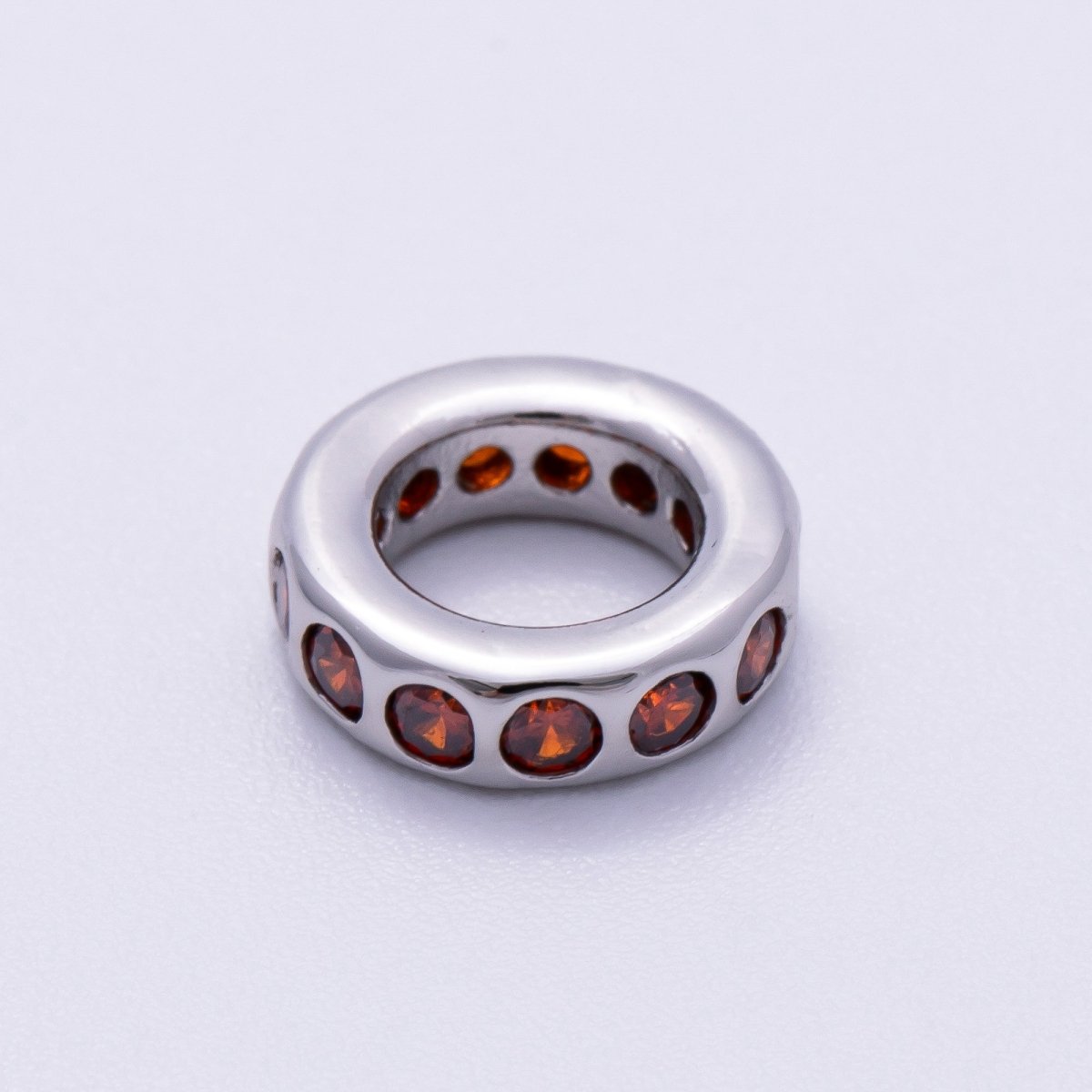 Rhodium Plated 10mm Personalized Round Beaded Birthstone CZ Rondelle Spacer Set | Beads-00260 ~ Beads-00271