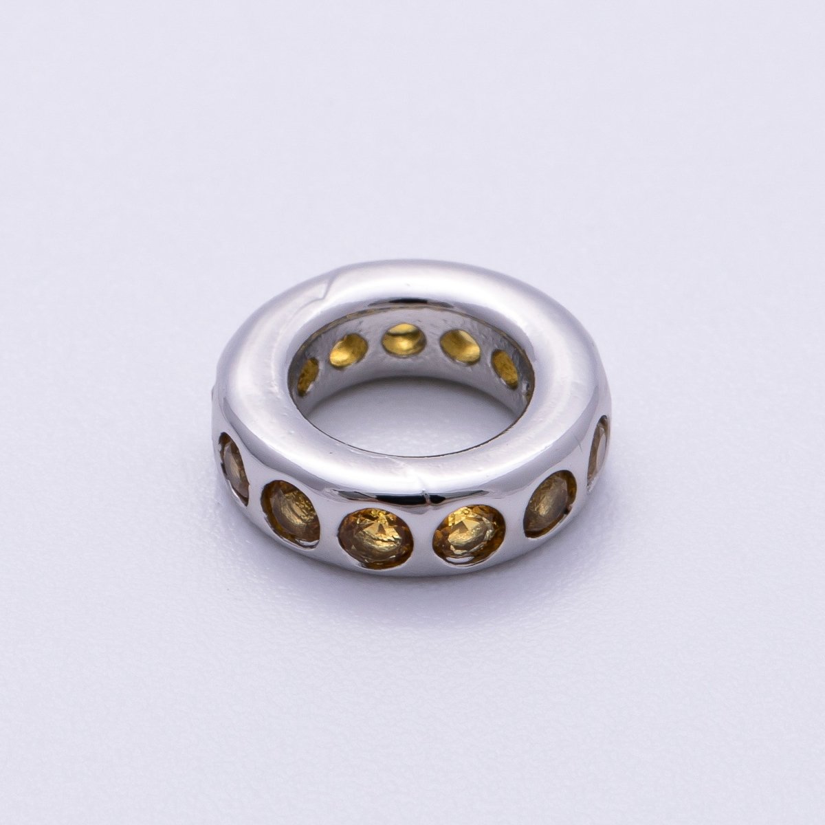 Rhodium Plated 10mm Personalized Round Beaded Birthstone CZ Rondelle Spacer Set | Beads-00260 ~ Beads-00271