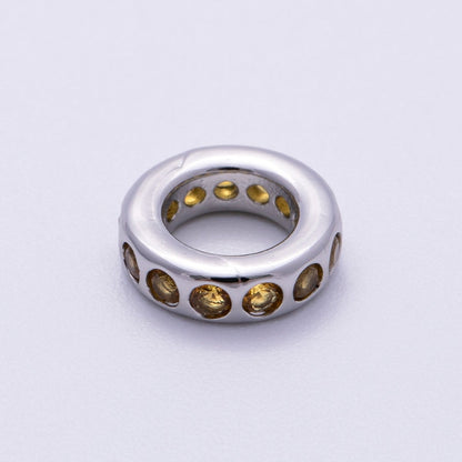 Rhodium Plated 10mm Personalized Round Beaded Birthstone CZ Rondelle Spacer Set | Beads-00260 ~ Beads-00271