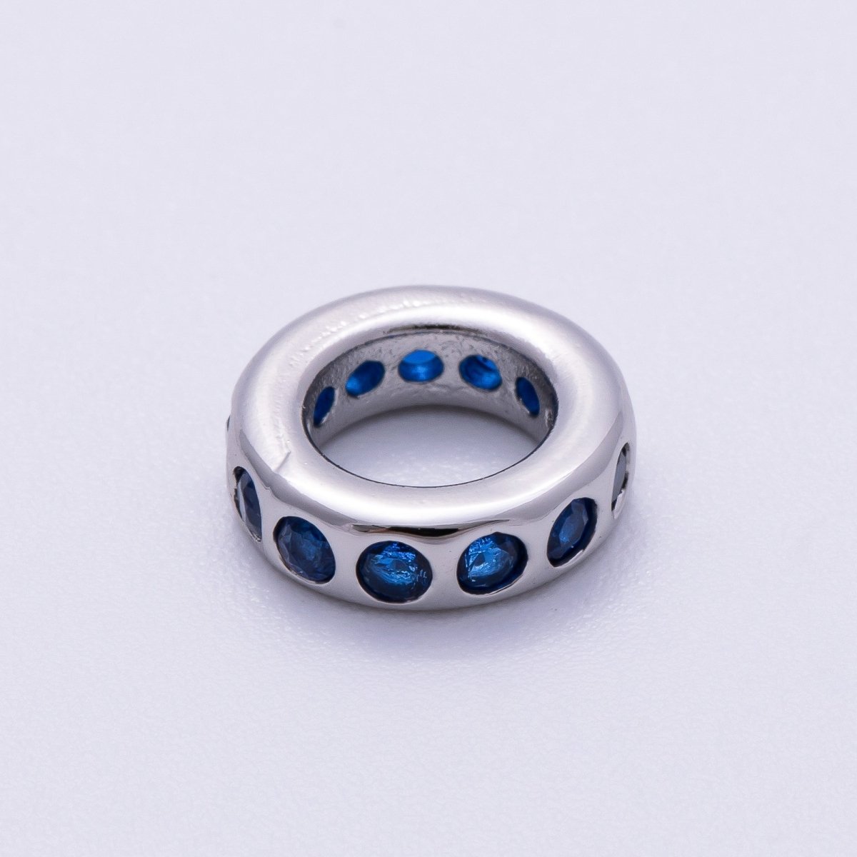 Rhodium Plated 10mm Personalized Round Beaded Birthstone CZ Rondelle Spacer Set | Beads-00260 ~ Beads-00271