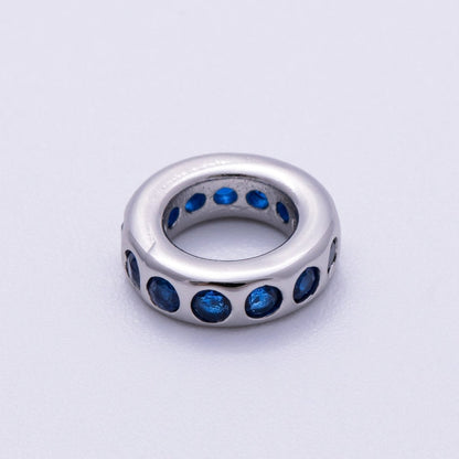 Rhodium Plated 10mm Personalized Round Beaded Birthstone CZ Rondelle Spacer Set | Beads-00260 ~ Beads-00271