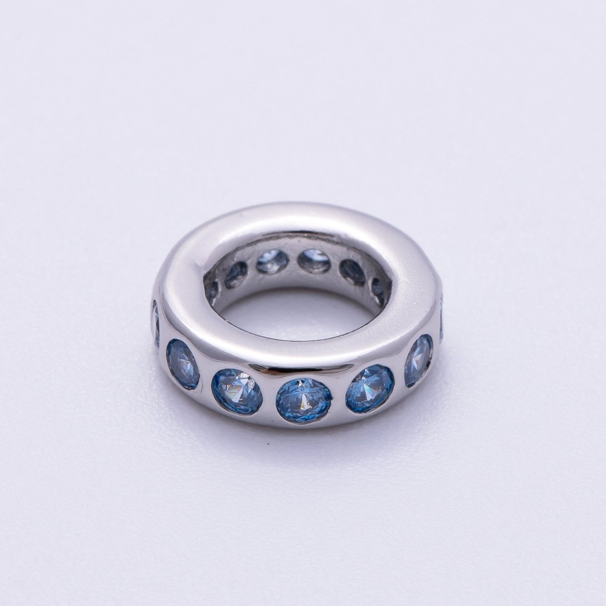 Rhodium Plated 10mm Personalized Round Beaded Birthstone CZ Rondelle Spacer Set | Beads-00260 ~ Beads-00271