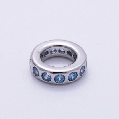 Rhodium Plated 10mm Personalized Round Beaded Birthstone CZ Rondelle Spacer Set | Beads-00260 ~ Beads-00271