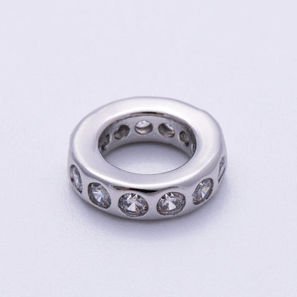 Rhodium Plated 10mm Personalized Round Beaded Birthstone CZ Rondelle Spacer Set | Beads-00260 ~ Beads-00271