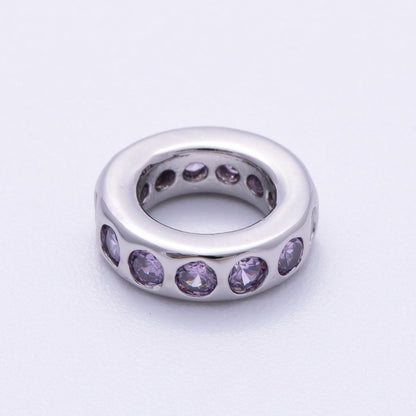 Rhodium Plated 10mm Personalized Round Beaded Birthstone CZ Rondelle Spacer Set | Beads-00260 ~ Beads-00271