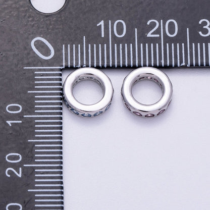 Rhodium Plated 10mm Personalized Round Beaded Birthstone CZ Rondelle Spacer Set | Beads-00260 ~ Beads-00271