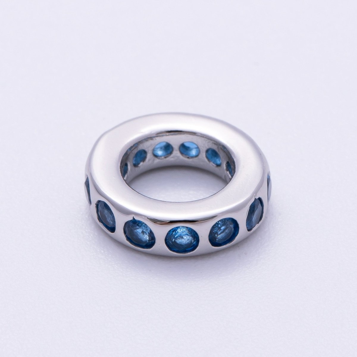 Rhodium Plated 10mm Personalized Round Beaded Birthstone CZ Rondelle Spacer Set | Beads-00260 ~ Beads-00271