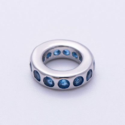 Rhodium Plated 10mm Personalized Round Beaded Birthstone CZ Rondelle Spacer Set | Beads-00260 ~ Beads-00271