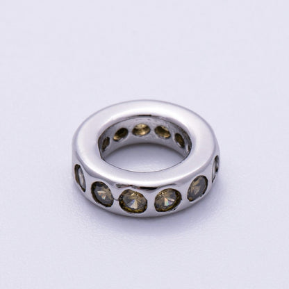 Rhodium Plated 10mm Personalized Round Beaded Birthstone CZ Rondelle Spacer Set | Beads-00260 ~ Beads-00271