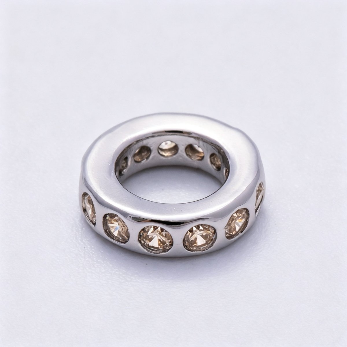 Rhodium Plated 10mm Personalized Round Beaded Birthstone CZ Rondelle Spacer Set | Beads-00260 ~ Beads-00271