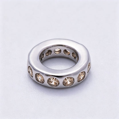 Rhodium Plated 10mm Personalized Round Beaded Birthstone CZ Rondelle Spacer Set | Beads-00260 ~ Beads-00271