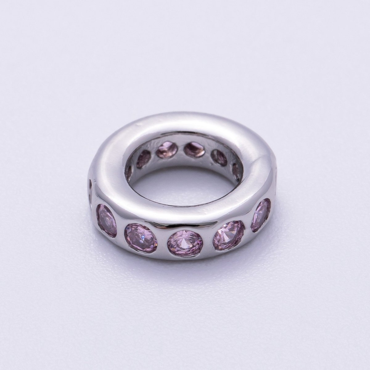 Rhodium Plated 10mm Personalized Round Beaded Birthstone CZ Rondelle Spacer Set | Beads-00260 ~ Beads-00271